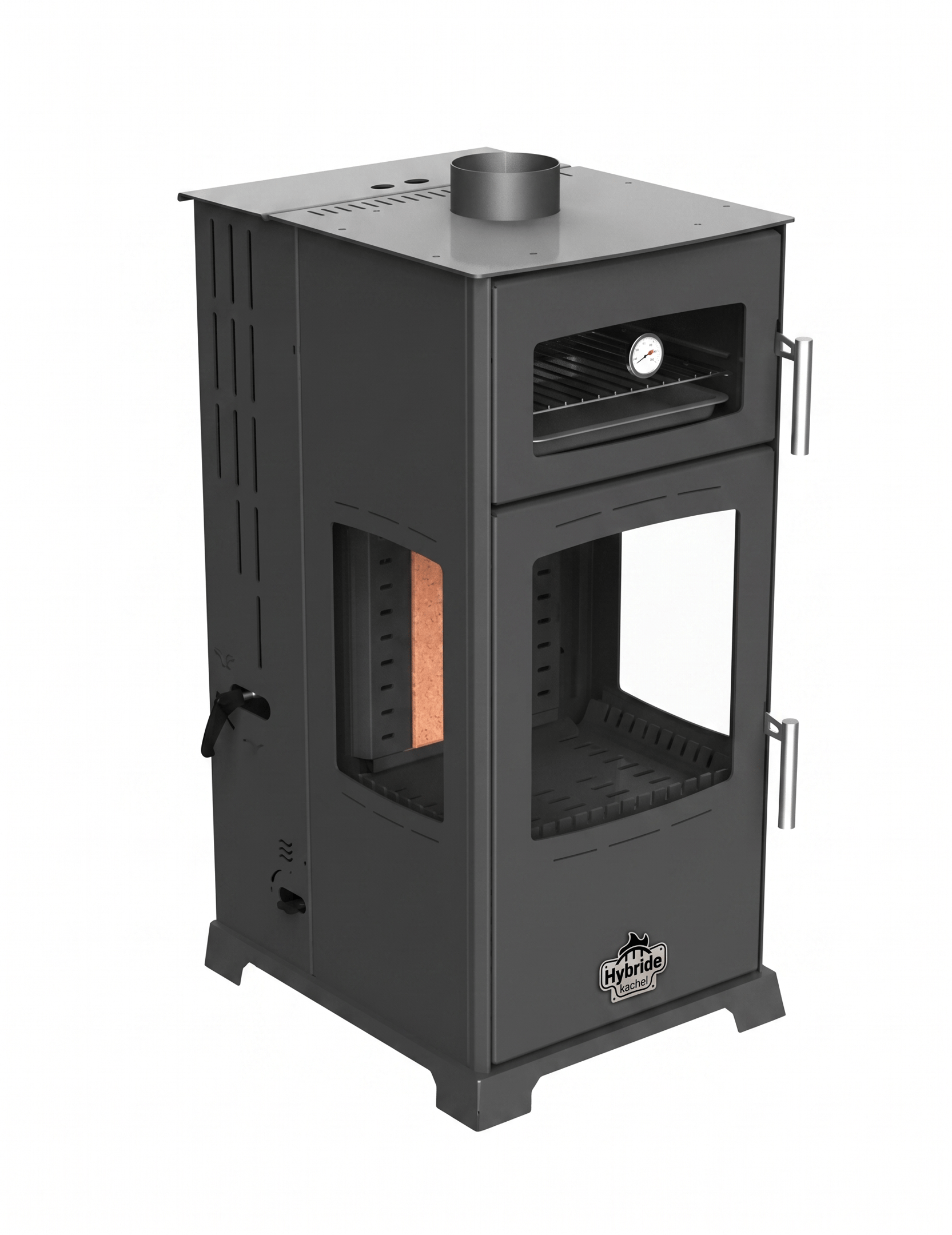 Perspectief weergave — oven boven, vuurkamer met zijramen